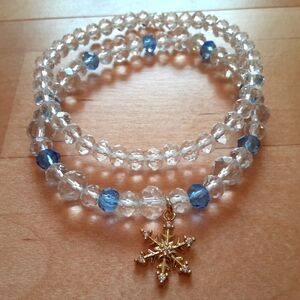 Set of 2 Glass Beaded Bracelets with Snowflake Charm